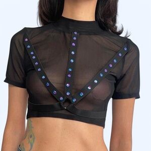 OHS Black Mesh  Crop Top 🖤💜
